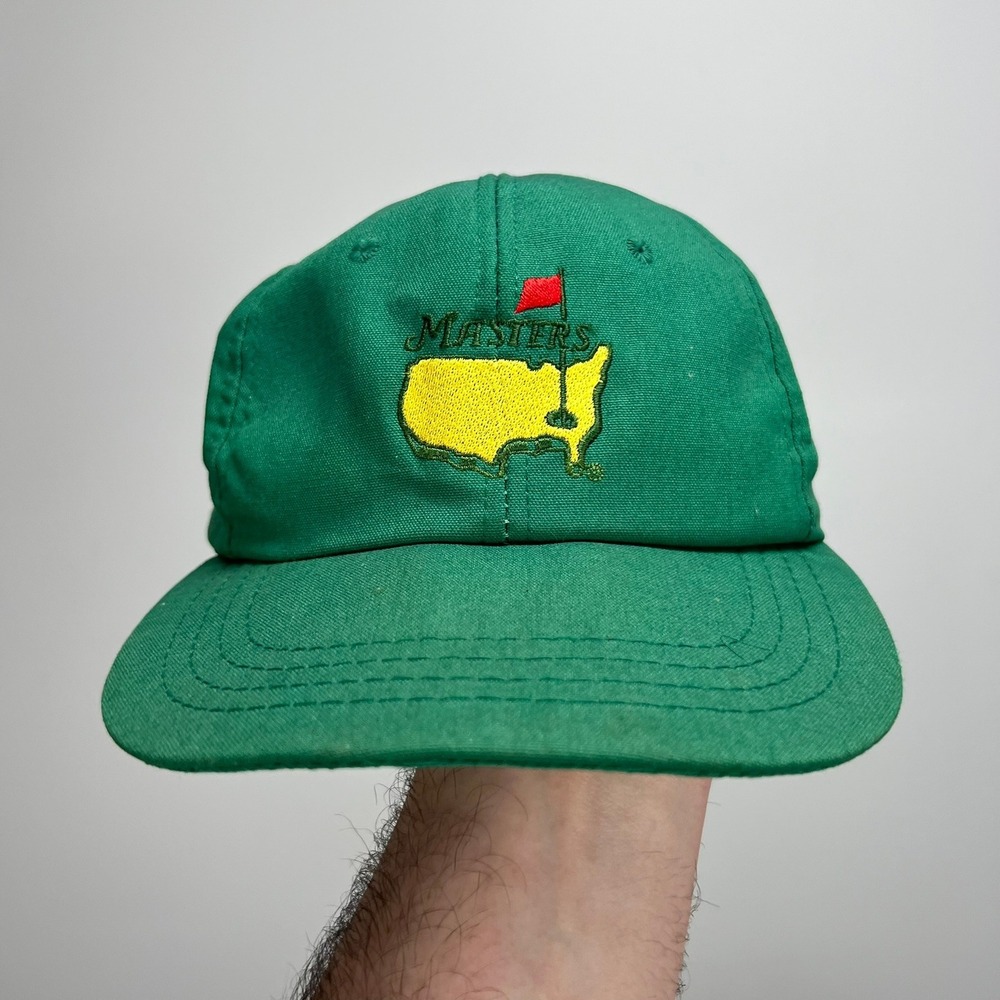 Vintage 90s Masters Tournament Golf Hat Green Leather Strapback Augusta National